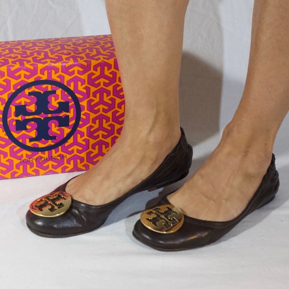 Tory Burch Chocolate Brown Reva Ballerina Flats - Picture 1 of 4